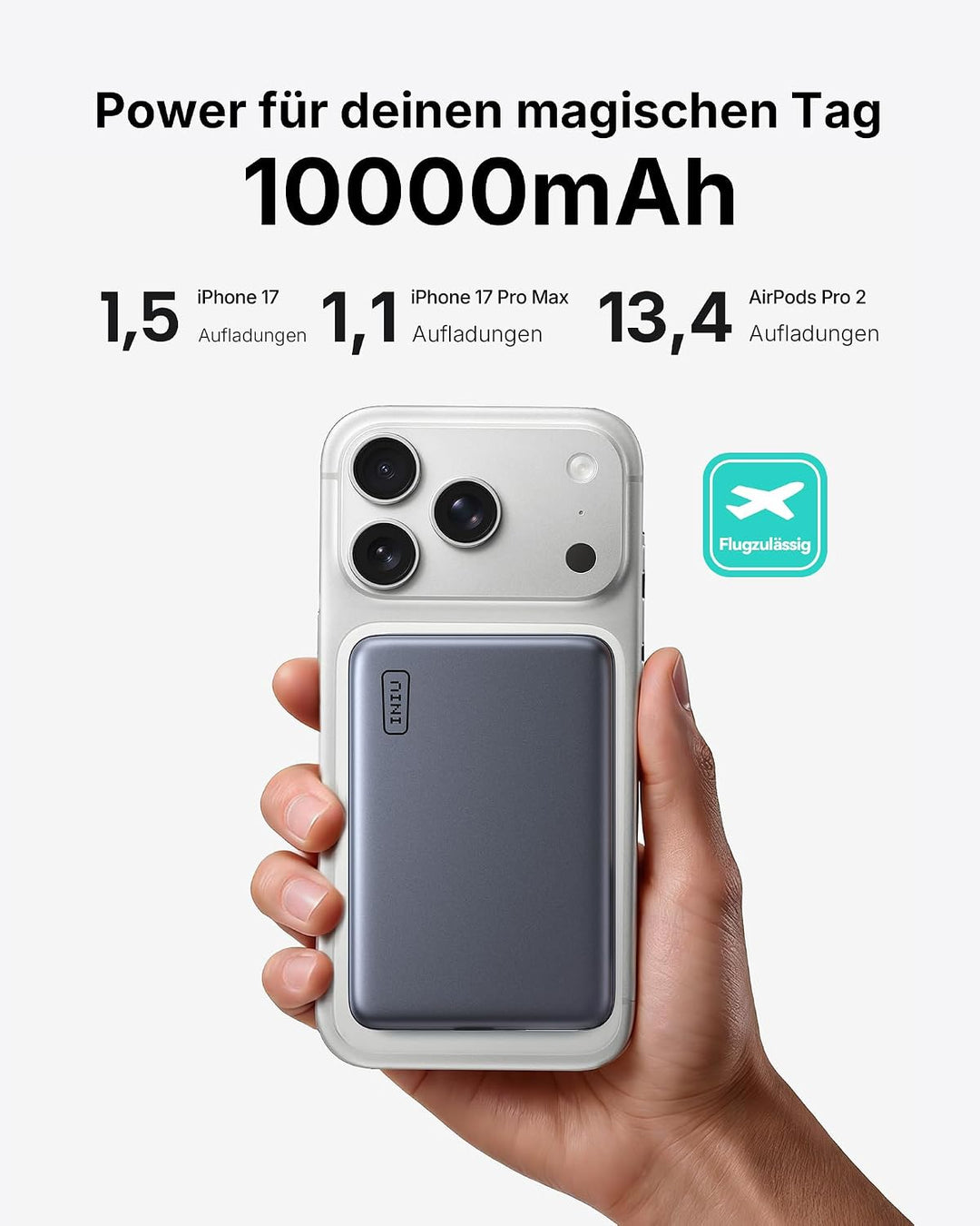 INIU for MagSafe Powerbank, Schlankstes 25W Qi2.2 10000mAh Magnetisches Ladegerät, 45W PD Schnelllad