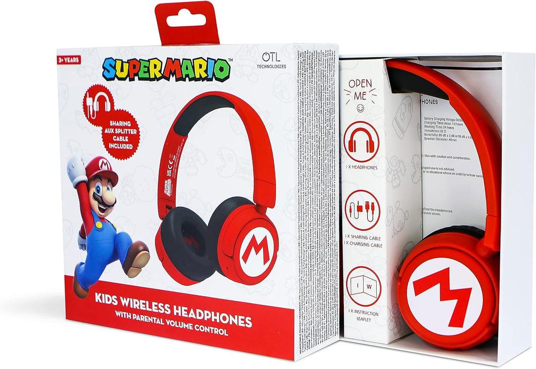 OTL Technologies SM1016 Super Mario Kabellose Kinder-Kopfhörer, Rot