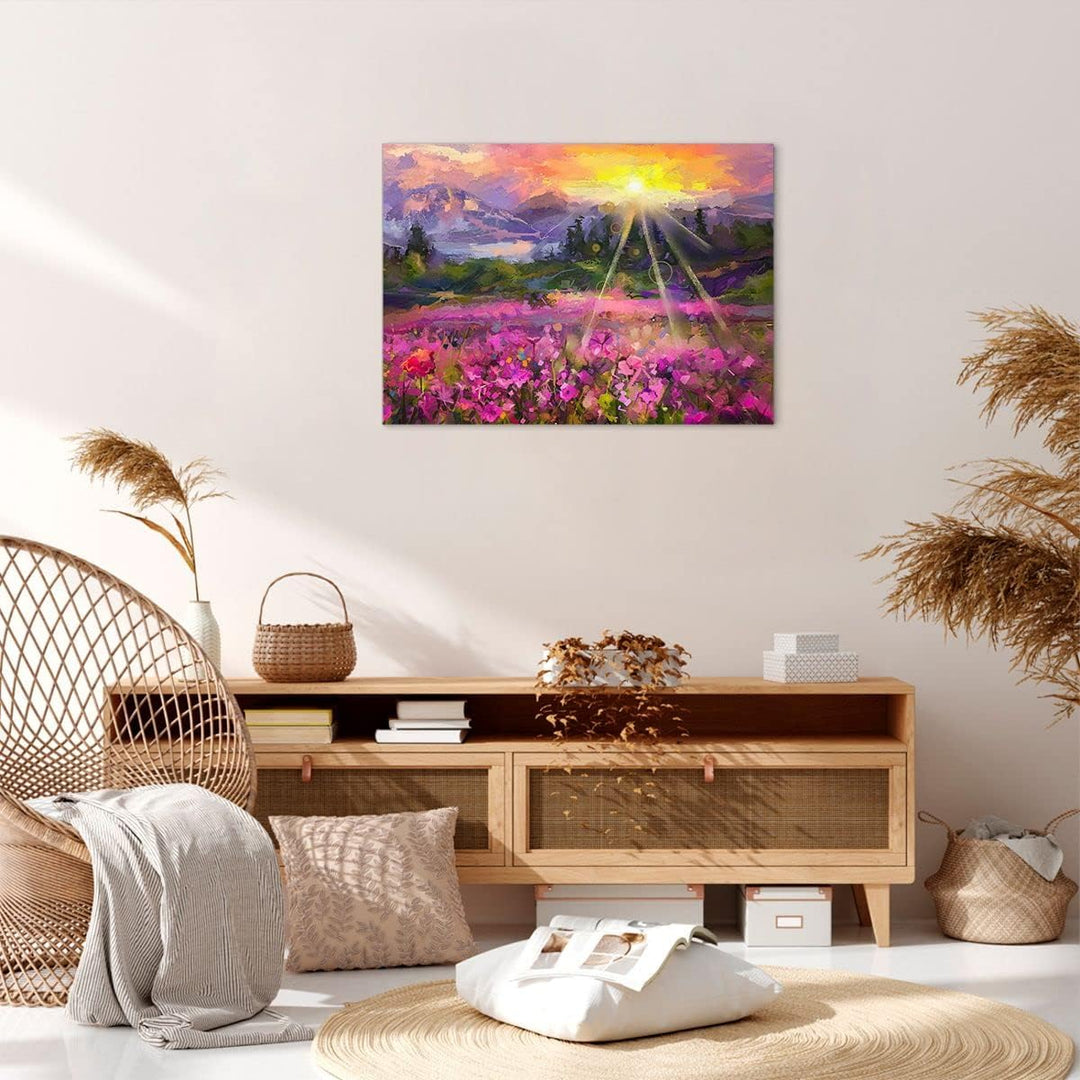 Bilder auf Leinwand Berge Blumen Blumen Leinwandbild mit Rahmen 70x50cm Wandbilder Dekoration Wohnzi