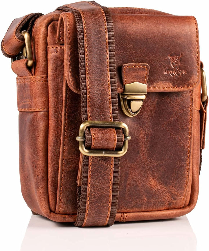 MATADOR kleine kompakte Leder Umhängetasche Herren Ledertasche Schultertasche Vintage Tan Braun, Tan