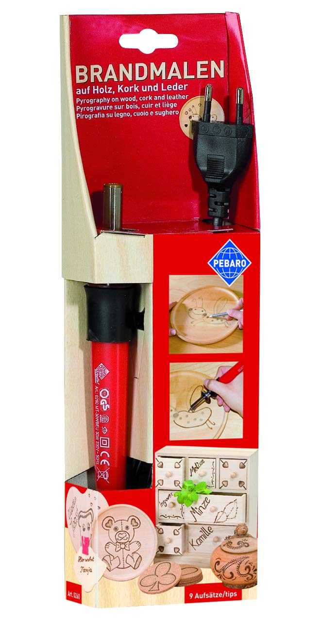 GLOREX 6 1671 001 - Pebaro Brandmalkolben mit 9 Aufsätzen aus Messing, mit Auflageböckchen, Stromans