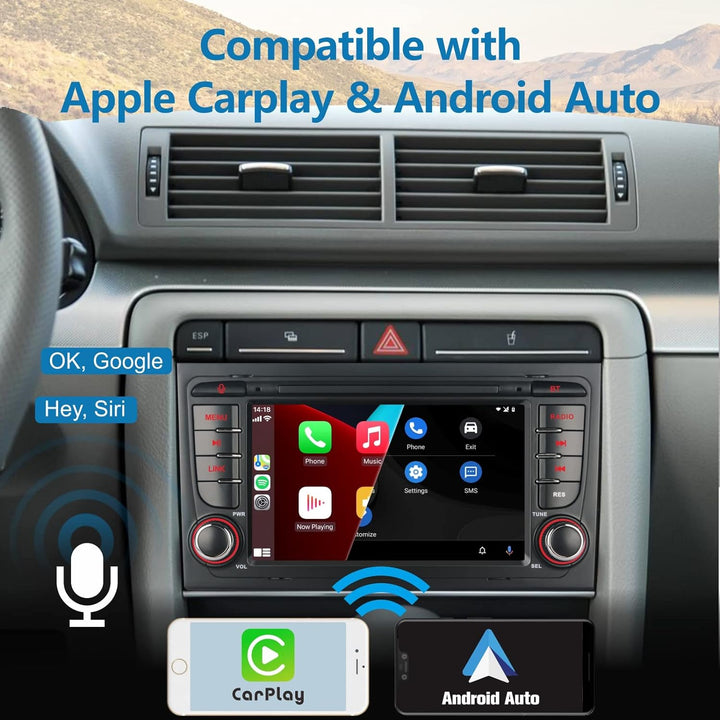 YZKONG Autoradio für Audi A4 S4 RS4 2003-2012 kompatibel mit dem drahtlosen Carplay Android Auto, 7
