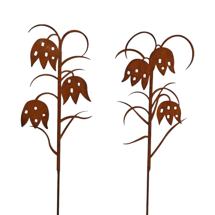 Gartenstecker Schachbrettblume Fritillaria, Edelrost Rostoptik Metall, 2er-Set, Gartendekoration, Bl