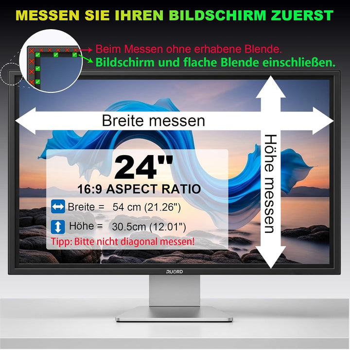 Magnetischer Sichtschutzfolie für 24 Zoll 16:9 Monitor | Blaulichtfilter &amp; Blendschutz,Abnehmbar Bli