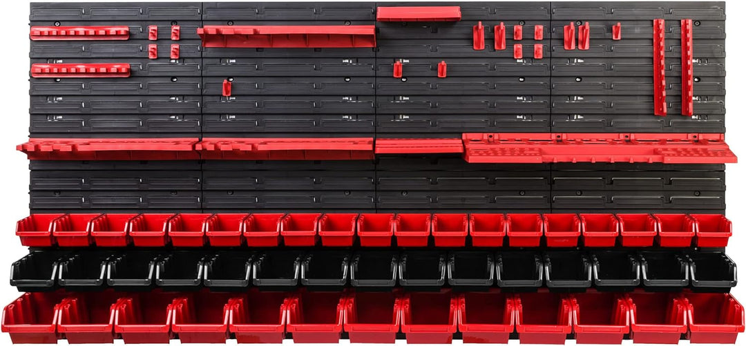 Lagersystem Werkstattregal | 156 x 78 cm | 47 stck. Box | Wandregal mit Werkzeughalterungen und Stap
