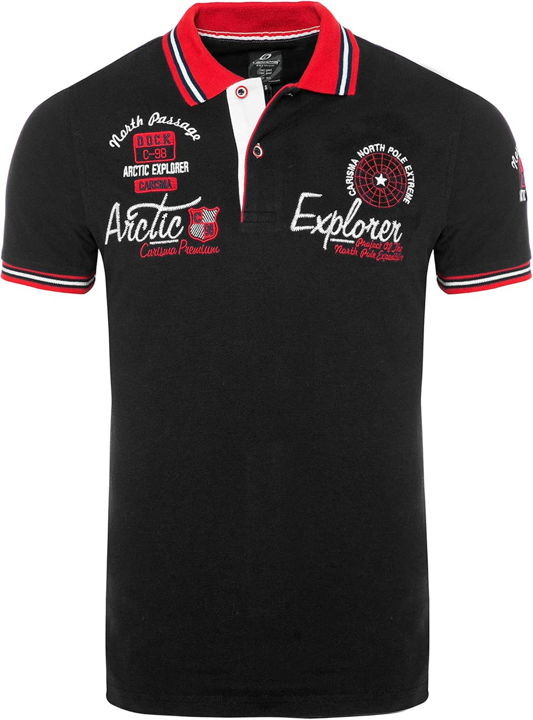 Carisma Casual Herren Poloshirt Kurzarm T-Shirt Regular Fit mit Hochwertigen Stickerei 4634 S Schwar