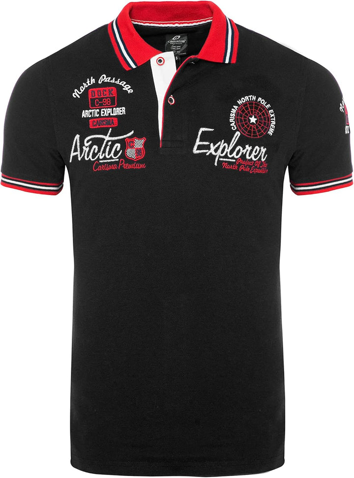Carisma Casual Herren Poloshirt Kurzarm T-Shirt Regular Fit mit Hochwertigen Stickerei 4634 S Schwar