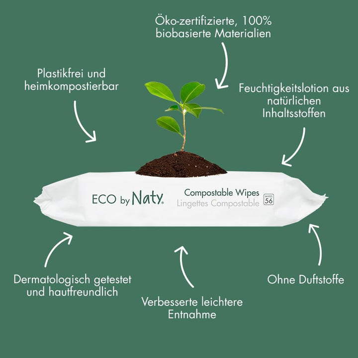 Eco by Naty Parfümfreie Aloe Vera Baby Feuchttücher - 100 % kompostierbare und pflanzliche Tücher, g