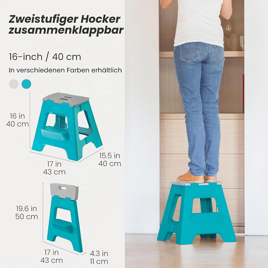 Vigar Kompakte Tritthocker Klappbar für Erwachsene, 40 cm, 2‑Schritt, Klapphocker Faltbar 150 kg rut