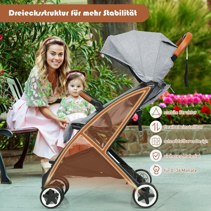 DREAMADE Kinderbuggy Klappbar mit Liegefunktion, Faltbar Buggy mit 5-Punkt-Sicherheitsgurt & Aufbewa