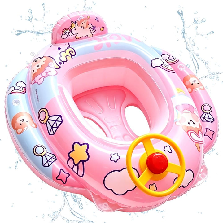 Baby Schwimmring Einhorn, Baby Schwimmhilfen, mit Lenkrad und Sitz, Einhorn Aufblasbarer Schwimmring