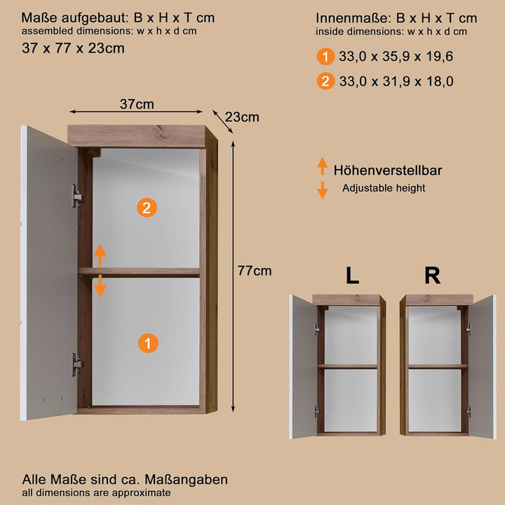 trendteam smart living - Hängeschrank - Bad - Amanda - Aufbaumass (BxHxT) 37 x 77 x 23 cm - Farbe We