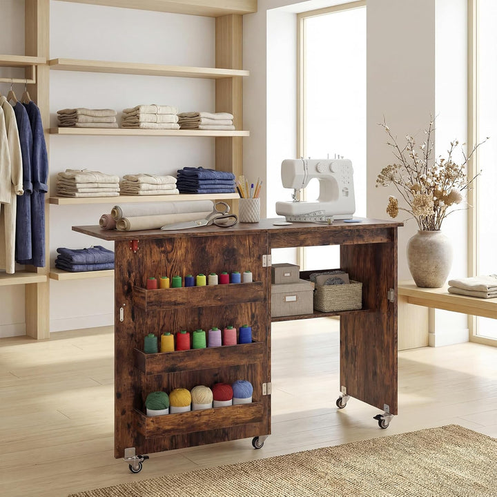 GIANTEX Nähtisch klappbar, Nähmaschinentisch auf Rollen, Nähtisch für Nähmaschine, Nähschrank Holz,