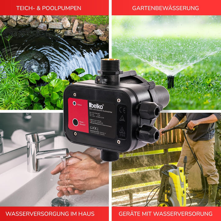 Belko Druckwächter Druckschalter für Wasserpumpen BIS 2,2 kW, mit Kabel bis 10 Bar, Gartenbewässerun
