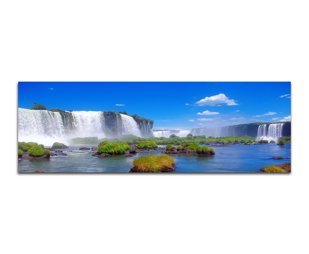 Paul Sinus Art Panoramabild auf Leinwand und Keilrahmen 150x50cm Brasilien Wasserfälle Himmel Natur