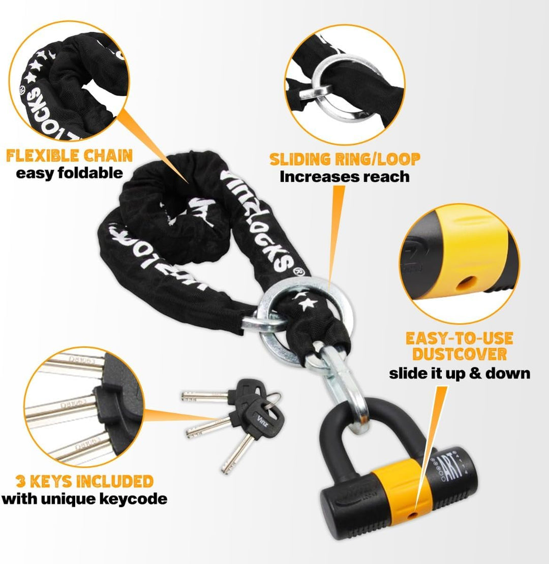 VINZ Kungur Kettenschloss ø10mm | ART 3 Zertifikat | Schloss für Roller Scooter Motorrad Moped E-Bik