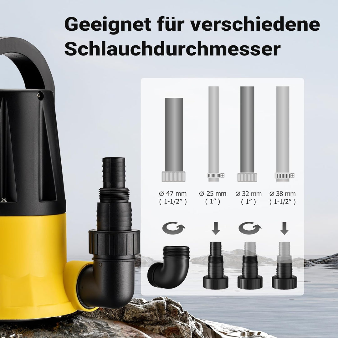 Wiltec Tauchpumpe mit Sensor 400 W, Tiefbrunnenpumpe mit 2 Modi, leistungsstarke Wasserpumpe 7300 l/