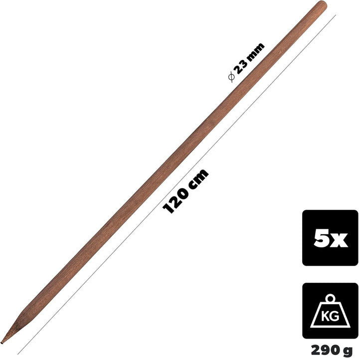KADAX Holzstäbe 120 cm x 23 mm, 5er Set, Pflanzstäbe aus imprägniertem Holz, Holzpfähle als Rankhilf