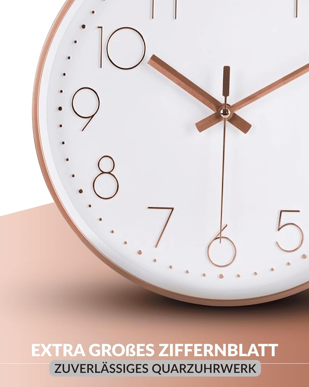 LATENO - Wanduhr zum aufstellen oder aufhängen - Rosegold weiss 30 cm - lautlos - klassisch und mode