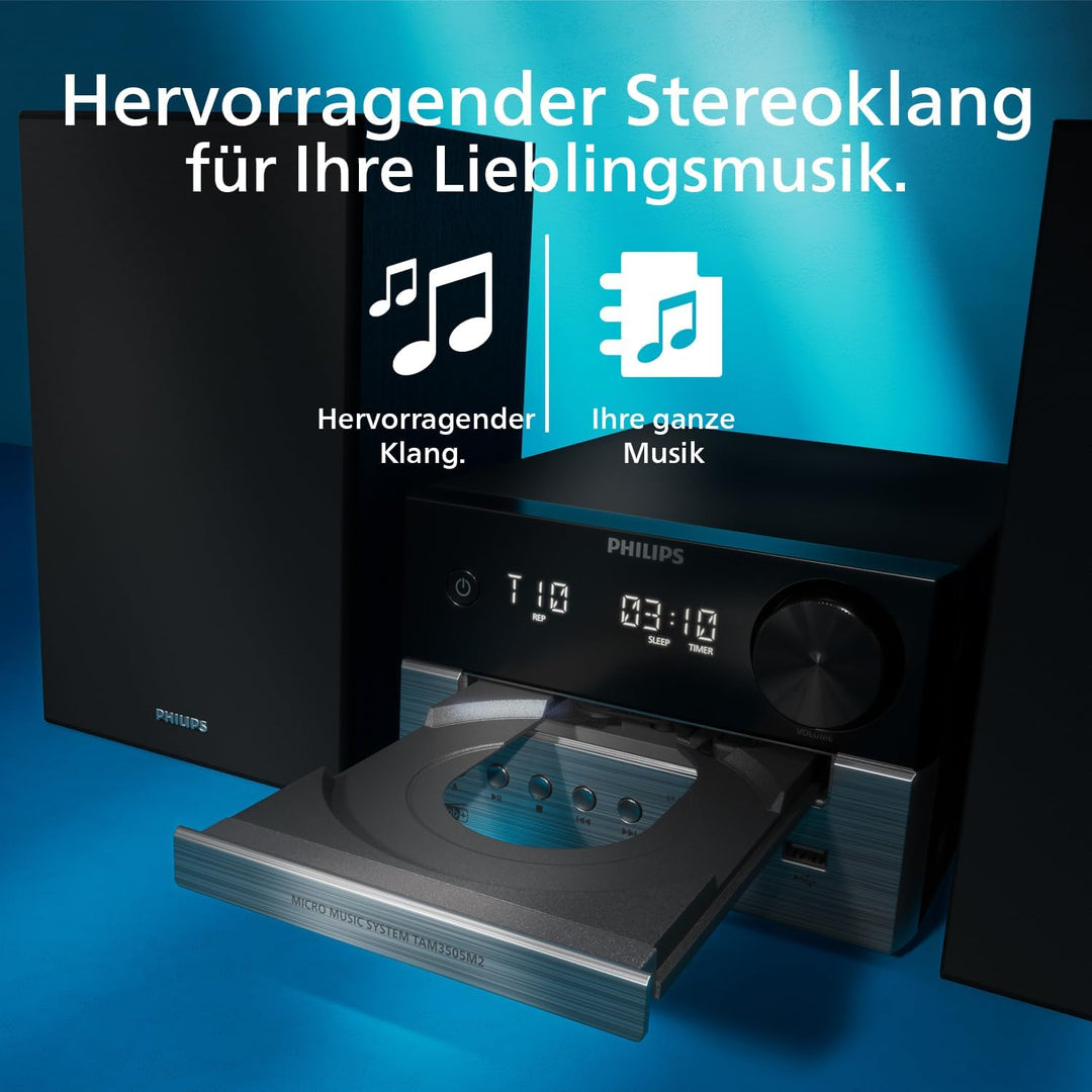 Philips TAM3505M2 Hi Fi Mikromusik-Anlage, Bluetooth-fähig, CD-Player, USB, Auracast FM und DAB-Radi