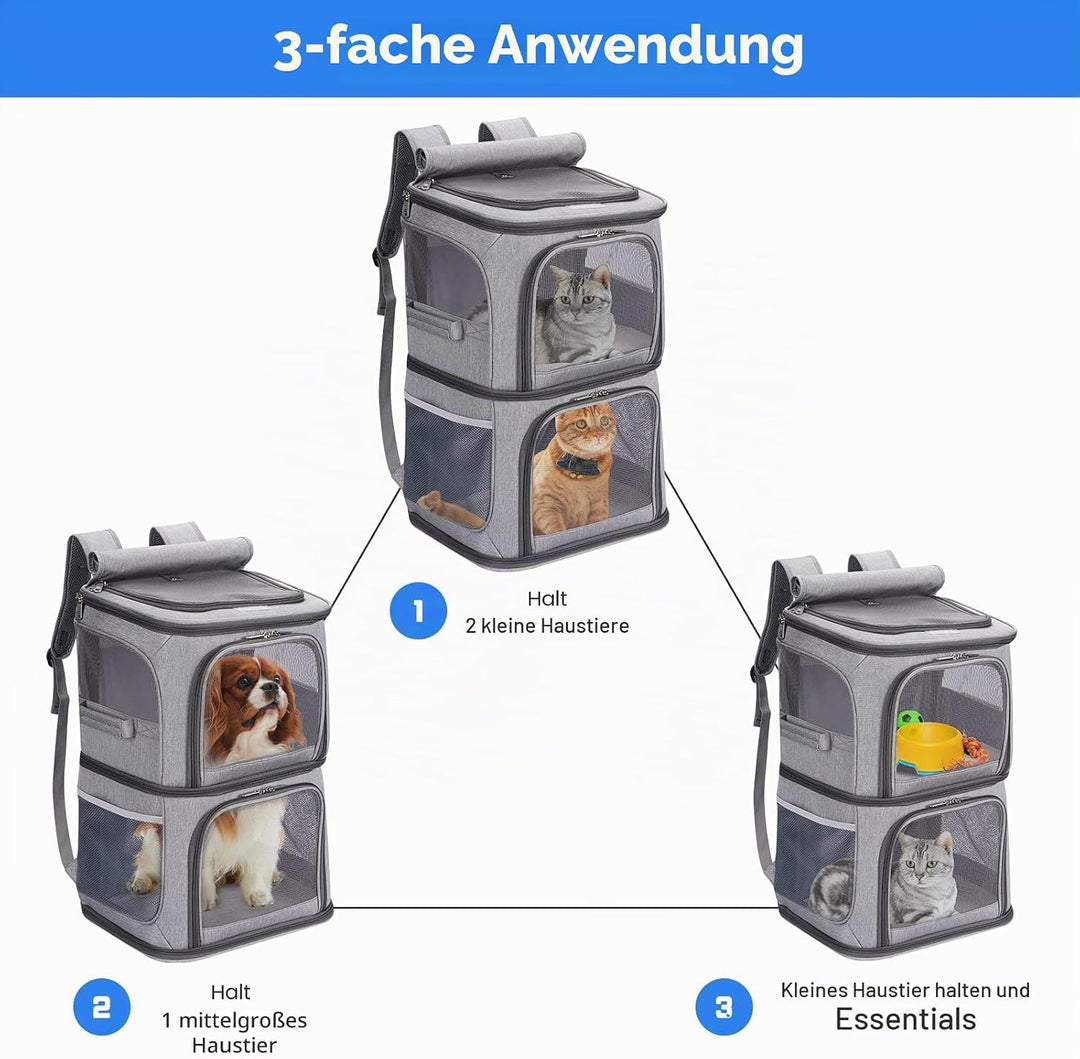 VOISTINO 2-in-1 Doppel-Tragetasche für kleine Katzen und Hunde, tragbare Haustier-Reisetasche, super