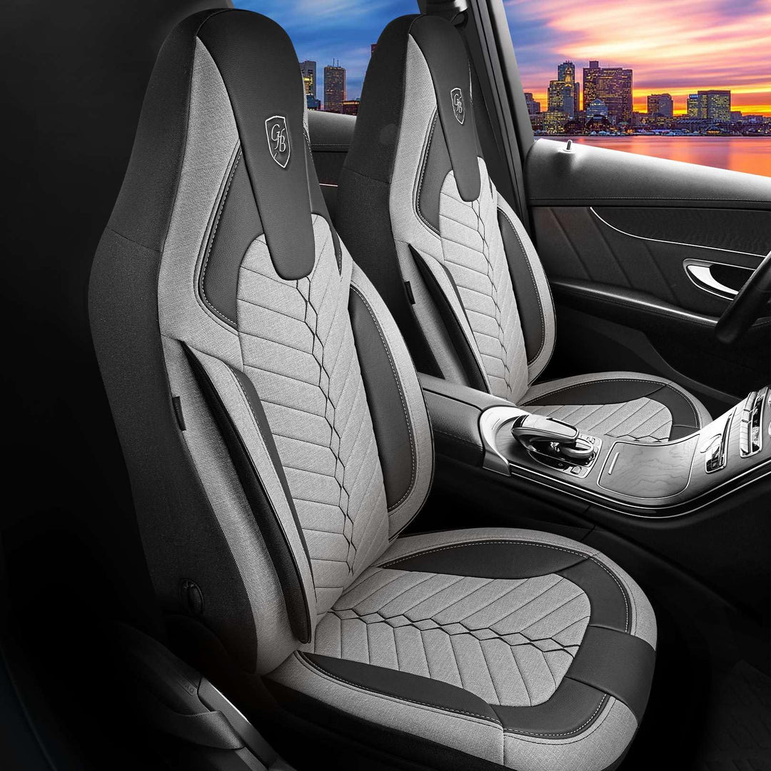 Autositzbezüge Universal für PKW & SUV – Premium Vordersitze Auto Sitzbezug aus Leinen, Grau-Schwarz