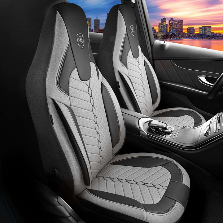 Autositzbezüge Universal für PKW & SUV – Premium Vordersitze Auto Sitzbezug aus Leinen, Grau-Schwarz