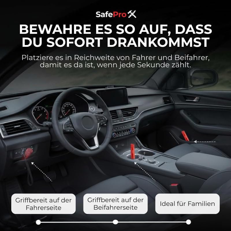 Notfallhammer Auto mit Gurtschneider - Lebensrettender Kompakt Federkörner Glasbrecher - Sicherheit