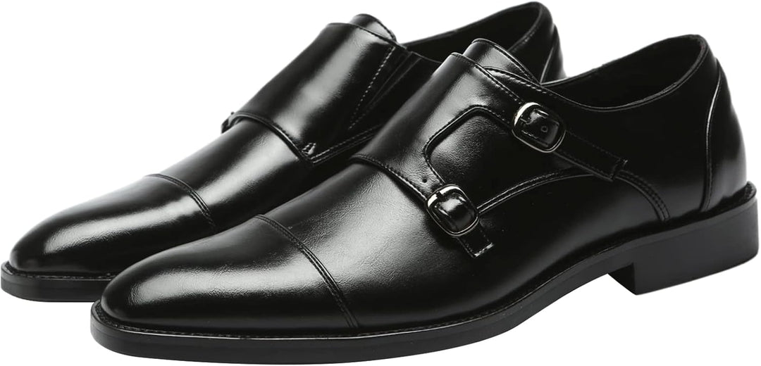 ANUFER Männer Smart Monk Brogues Formale Abendschuhe Aus Echtem Leder mit Holzabsatz 43 EU Schwarz K