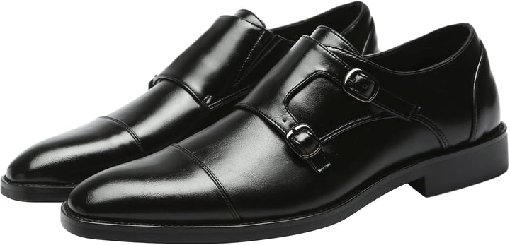 ANUFER Männer Smart Monk Brogues Formale Abendschuhe Aus Echtem Leder mit Holzabsatz 43 EU Schwarz K