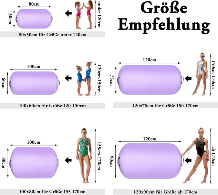 FBSPORT Aufblasbare Air Roll, 100/120cm Aufblasbare Luft Rollen, Yoga Gymnastik Zylinder, Gymnastikm