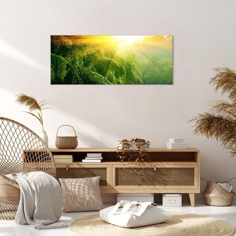 Wandbilder Dekoration Wohnzimmer Tropen Bäume Fluss Panorama Bilder auf Leinwand 120x50cm Leinwandbi