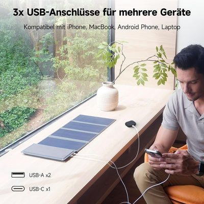 EGRETECH 24W Solar Ladegerät mit Eingebautem 24000mAh Akku, Handy Solar Powerbank Outdoor mit 1 USB-