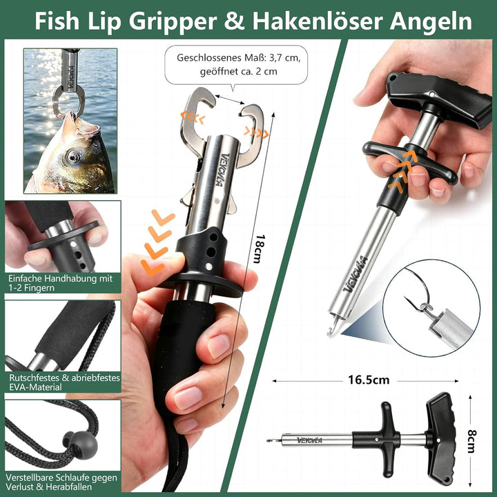 376 Stück Angelzubehör Set,Angeln Köder Set Angelkoffer mit Zubehör- Fischtöter Angelzange Hakenlöse