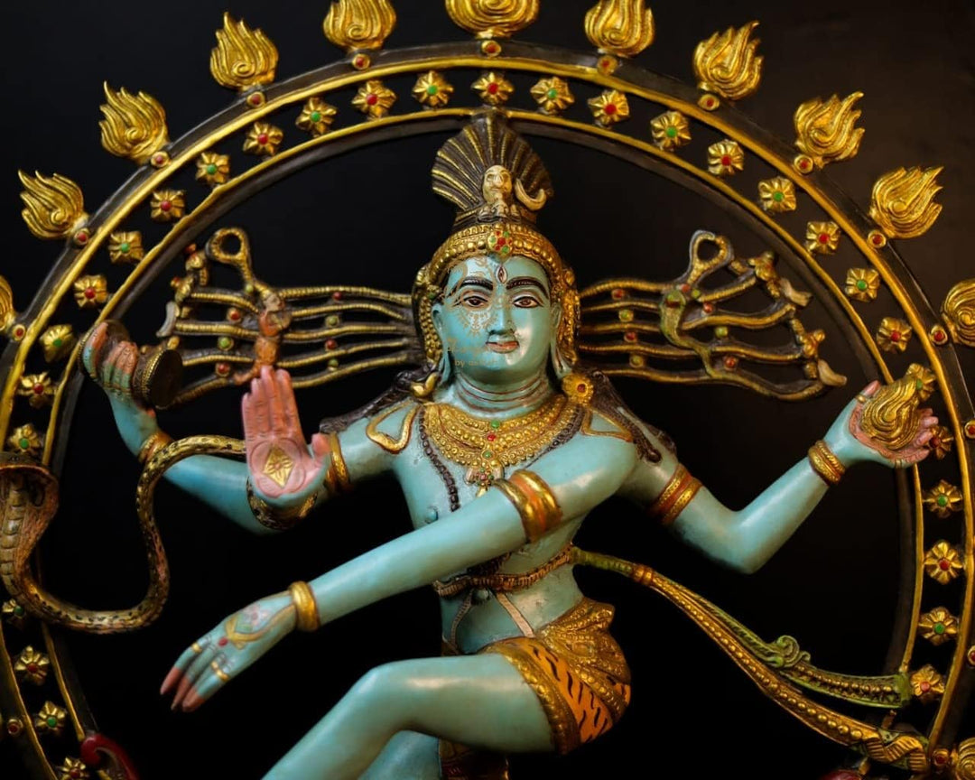 SHIVAJI ARTS Nataraj-Statue, Tanzende Shiva aus Messing, handbemalt, 66 cm, gross, 1 Stück