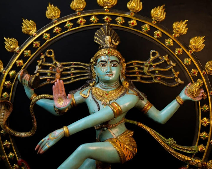 SHIVAJI ARTS Nataraj-Statue, Tanzende Shiva aus Messing, handbemalt, 66 cm, gross, 1 Stück