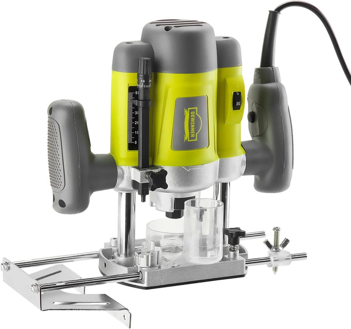 DEWINNER Elektronik Oberfräse Fräser 1200W,Ø 6 und 8 mm,Drehzahlregelung, Parallelanschlag, Absaugad