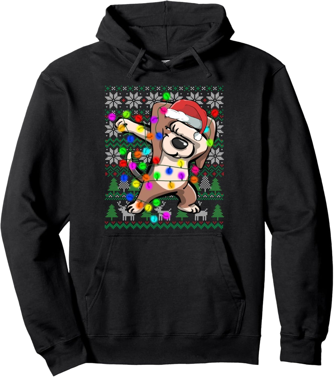 Dabbing Beagle Christmas Lights Ugly Christmas Sweater Gifts Pullover Hoodie