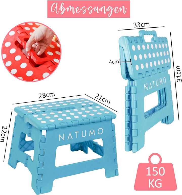 NATUMO® Premium Tritthocker Klapphocker 150kg - Faltbar Küchenhocker Klapptritt Bad-Hocker Klappbar