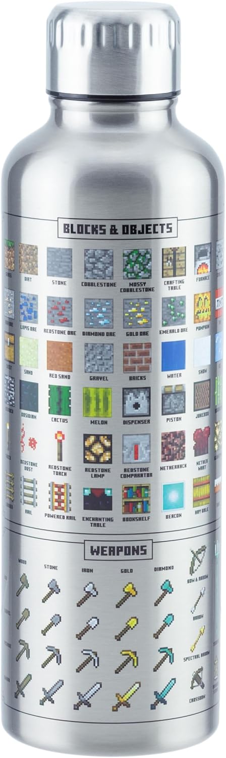 Minecraft Metall-Trinkflasche - Offiziell lizenziert, auslaufsicher, für heisse &amp; kalte Getränke, mi