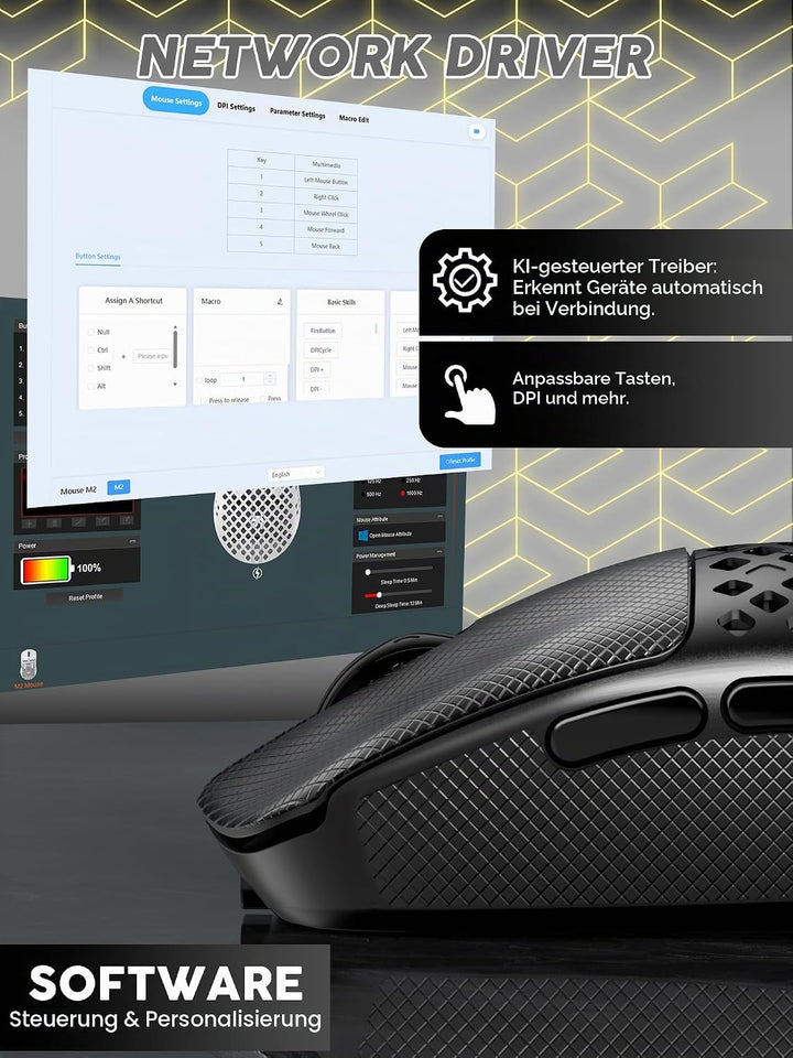MAMBASNAKE M2 Ultra-Lightweight Wireless Gaming Mouse, PAW3395PRO Sensor 40000 DPI, 41g Carbon Fiber