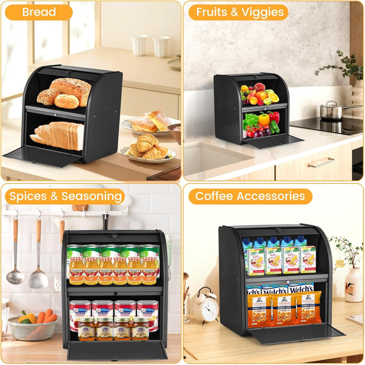 Brotbox aus Metall für Küchenarbeitsplatte, Doppelschicht, Roll-Top-Brotaufbewahrungsbehälter, Leben
