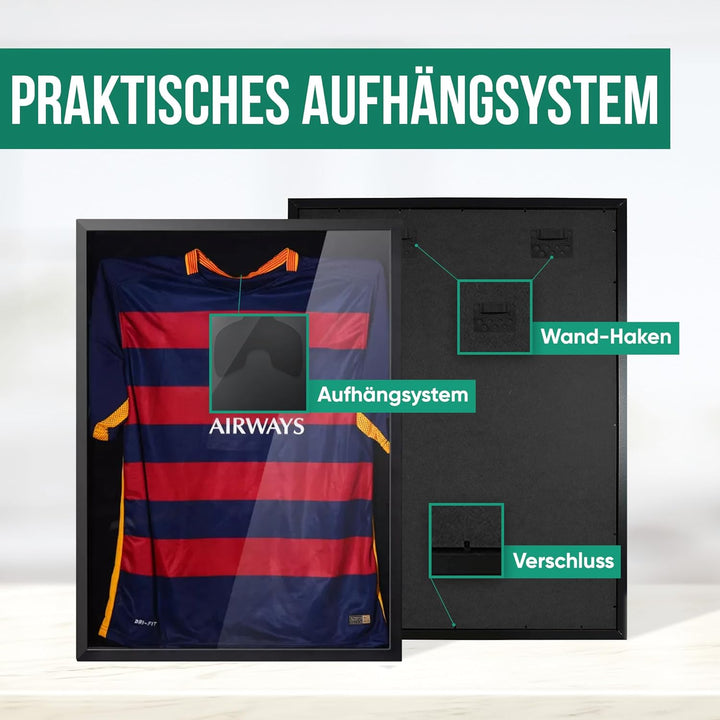 Avalo Objektrahmen - Einrahmung Fussballtrikot - 3D Box Frame - 60x80 CM - Schwarz - Deep Frame - Tr