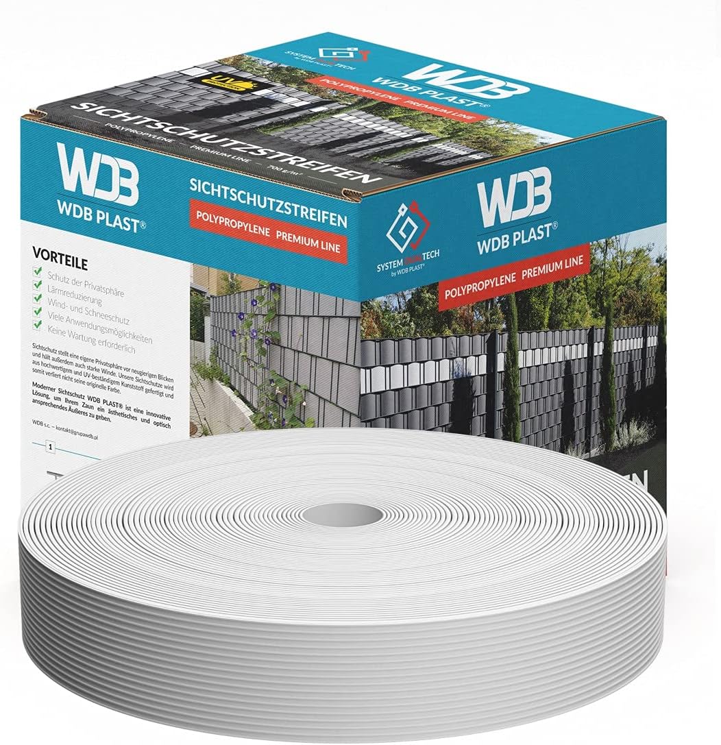 WDB - Sichtschutzstreifen für Doppelstabmatten Sichtschutz Zaun - 4,75 cm x 50 m - Hart PP Windschut