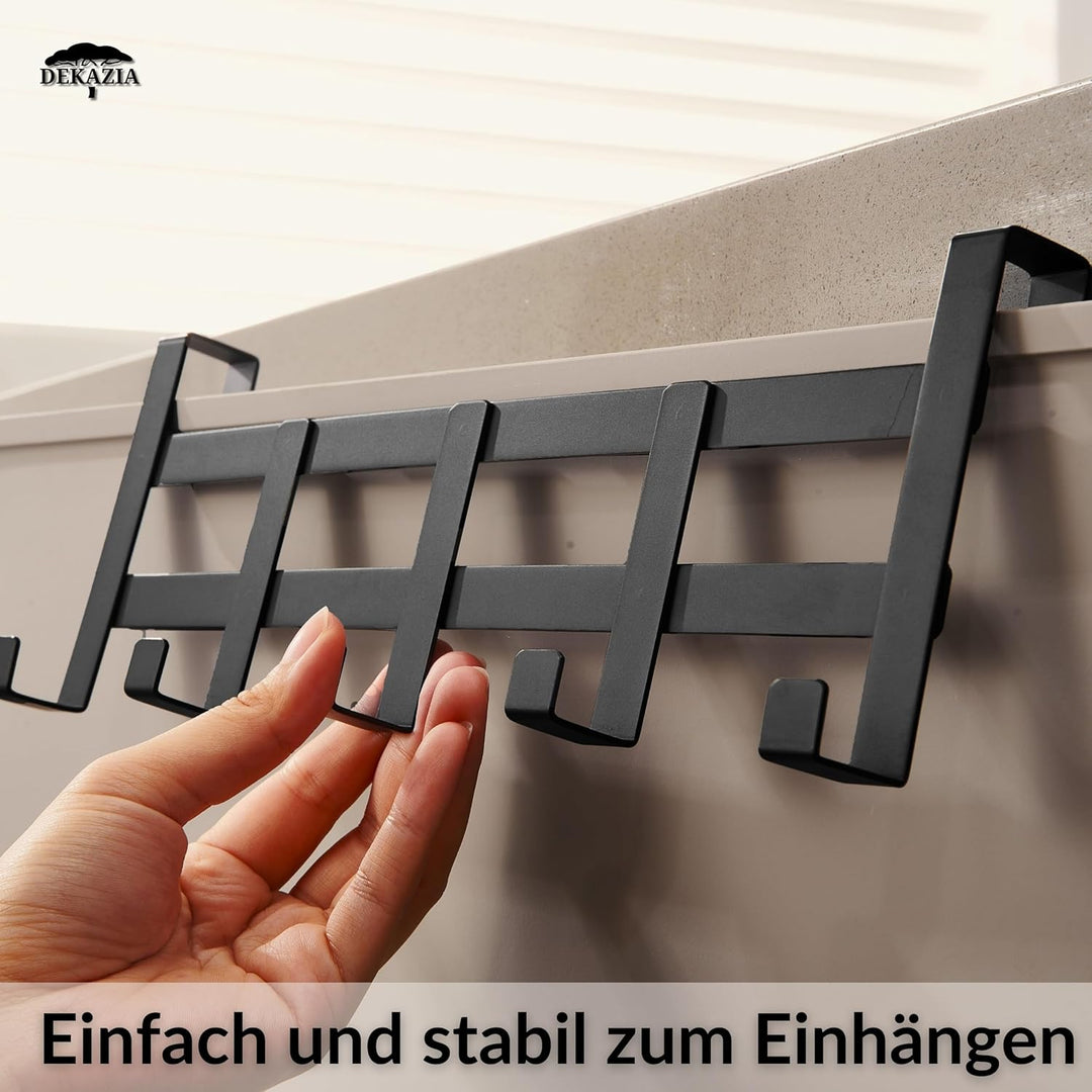 DEKAZIA® Türgarderobe Schwarz zum Einhängen - Bunte Türhakenleiste für Kinderzimmer, Garderobenhaken