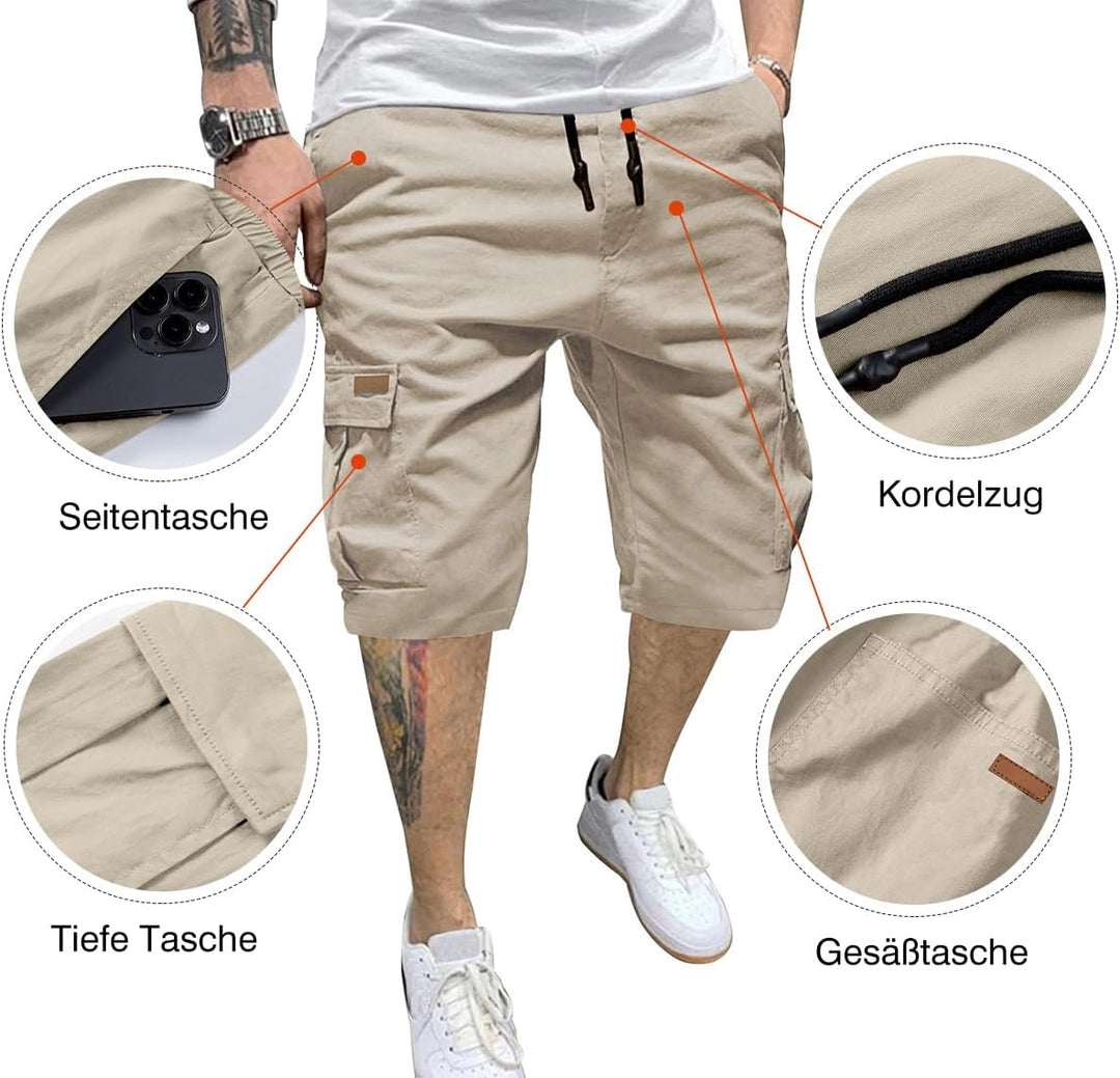 JMIERR Kurze Hosen Herren Baumwolle Cargo Shorts Herren Sommer Freizeithose mit Taschen S Braun, S B