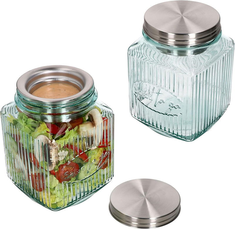 MamboCat 6tlg Set Salat to Go Vorratsglas 1 L I Aufbewahrungsbehälter für Salat I 100% recyceltes Gl