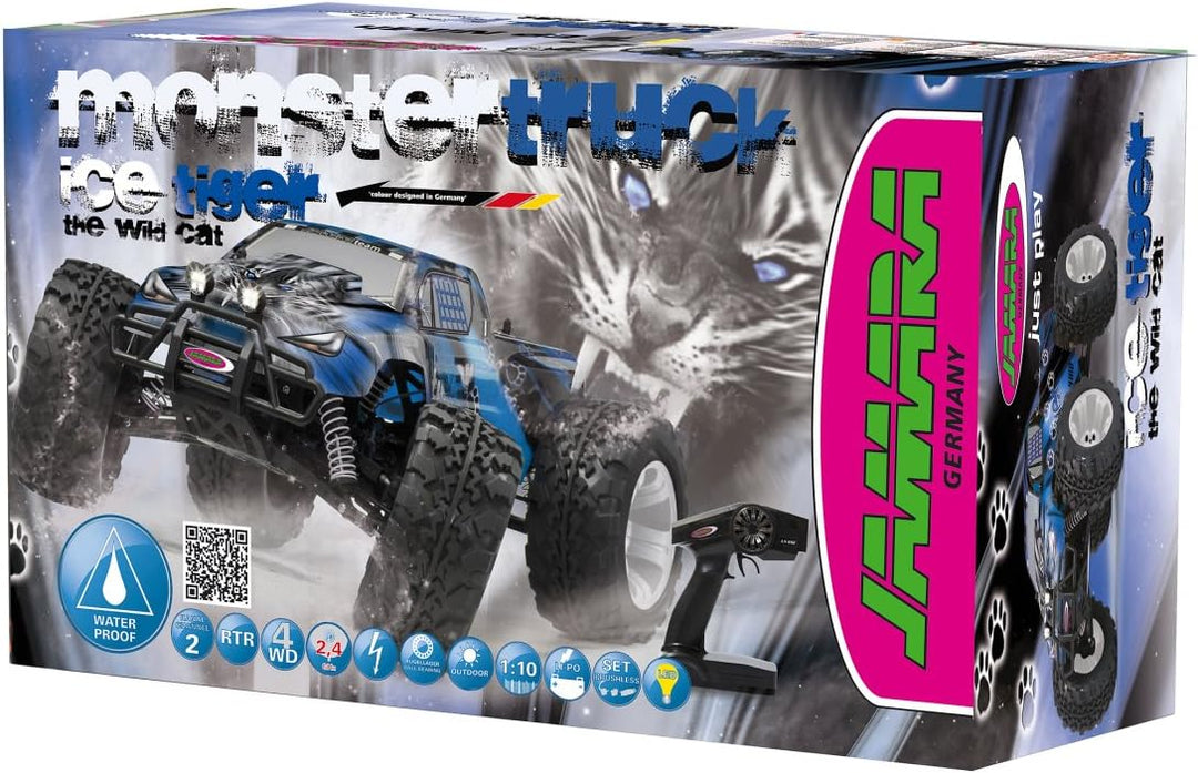 JAMARA 053362 - Tiger Ice Monstertruck BL 4WD LiPo 2,4G LED - Allrad, Brushless, Akku, 65Kmh, Alucha
