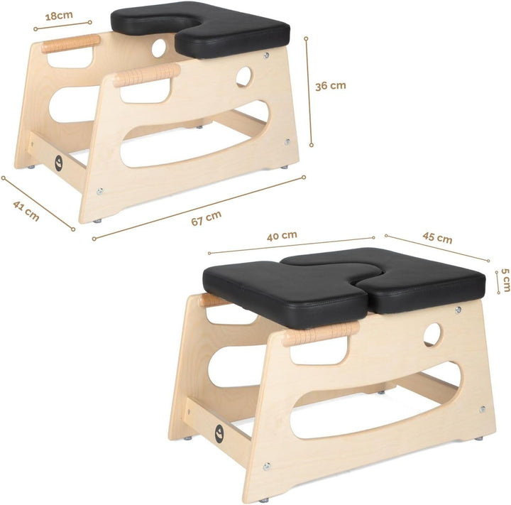 Bodhi Kopfstandhocker| Yoga Hocker aus Holz mit praktischen Griffen | Yogastuhl mit Polster für Umke