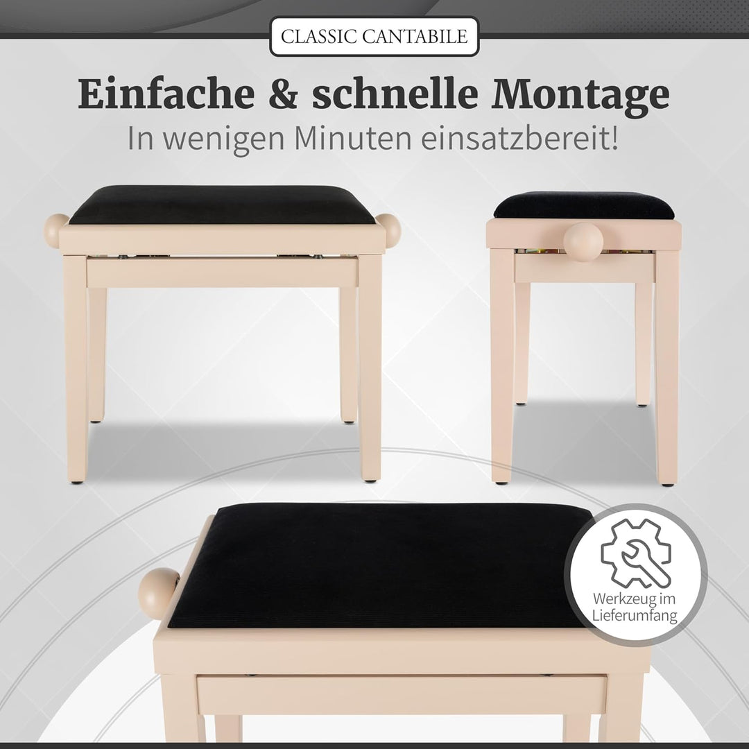 Classic Cantabile Pianobank LA matt - Höhenverstellbar von 47-56 cm - Spindelmechanik - Sitzfläche 5